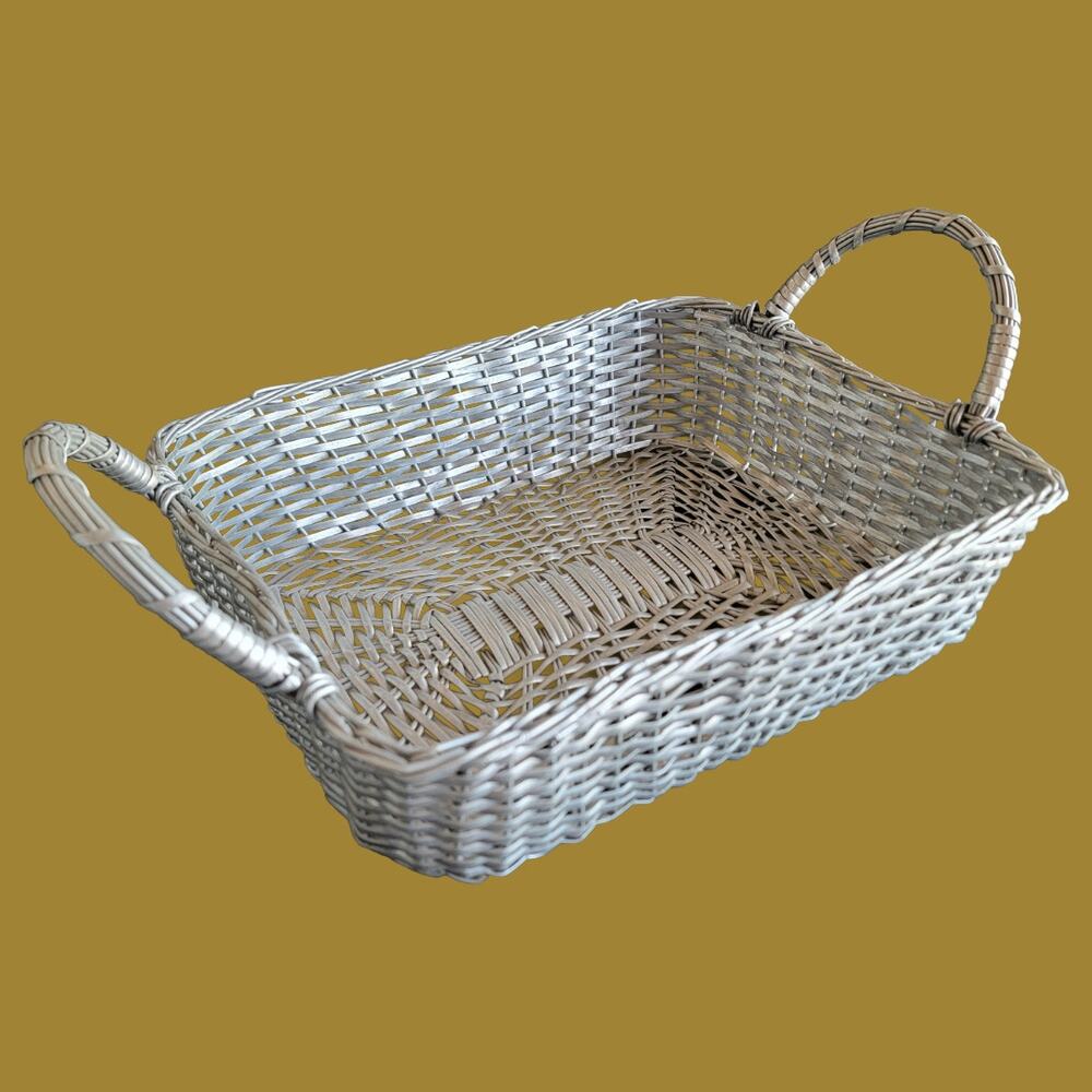 Vintage 1970s MCM Double Handled French Woven Metal Bread Basket